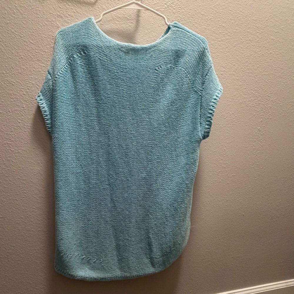 Talbots Light Blue Garter Stitch Knit Short Sleeve Sweater Boat Neck Size L - Picture 3 of 7